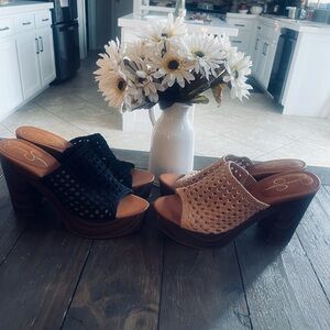 Jessica Simpson Black and Tan Wedge Sandals with Perforated Design $30 each
